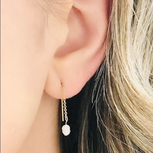 14k gold-filled threader earrings with pearls - Picture 7 of 7